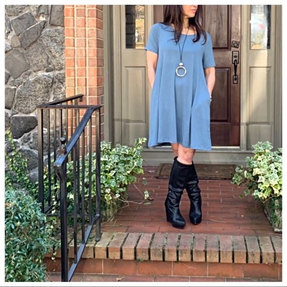 ✨LAST ONE✨Ash blue side pocket swing dress - Picture 4 of 7